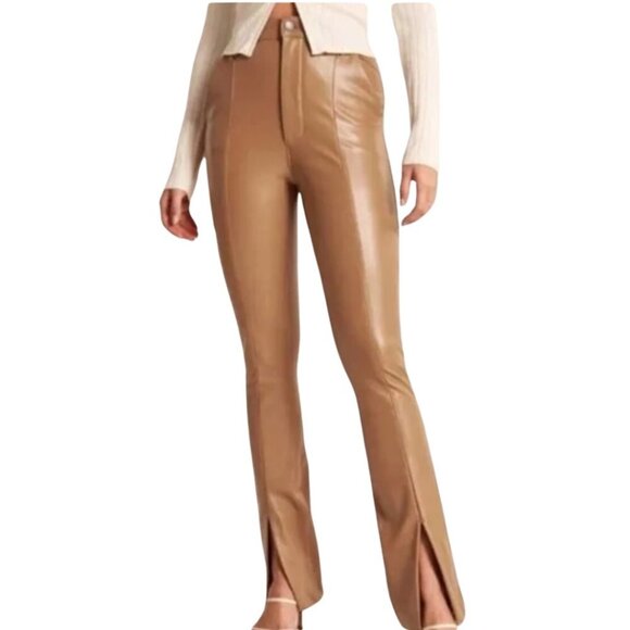 Abercrombie & Fitch Pants - ABERCROMBIE Brown Vegan Leather Split Hem Skinny High Rise Pants Women’s Size 10